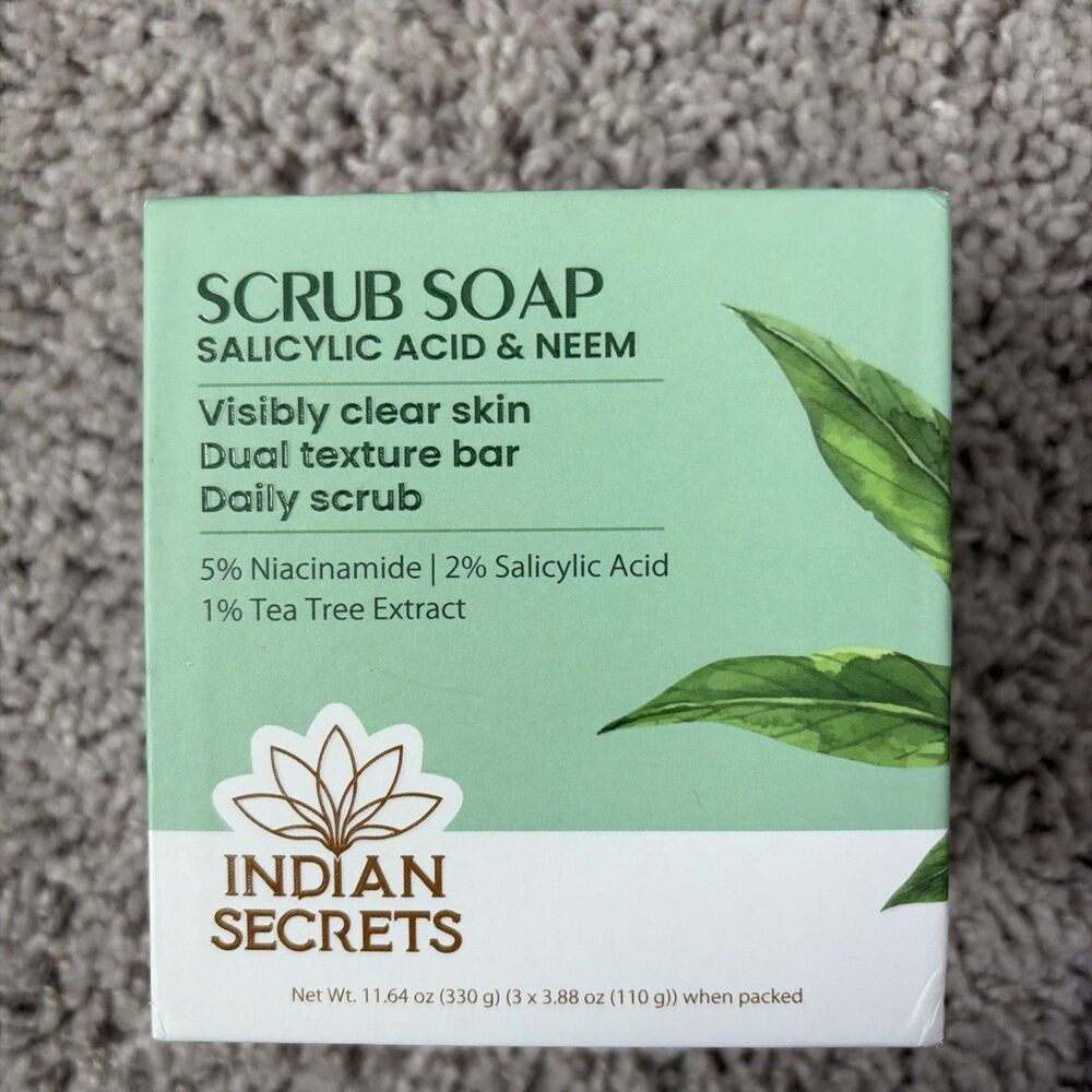 Indian Secrets Salicylic Acid & Neem Scrub Soap 3 Pack Exfoliating Bars 11.64oz